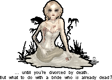 a zombie bride, inspired by corpse bride. I quite like her, especially the black background/shadows! Click to see her without the text